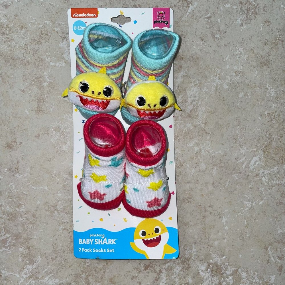 Infant Nickelodeon Baby Shark 2 Pack Sock Set NEW